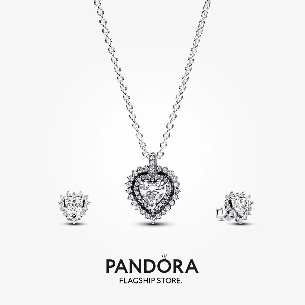 Pandora Sparkling Double Heart Halo Necklace Gift Set - 45CM
