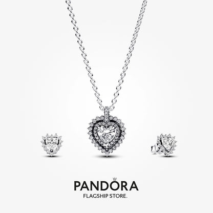 Pandora Sparkling Double Heart Halo Necklace Gift Set - 45CM