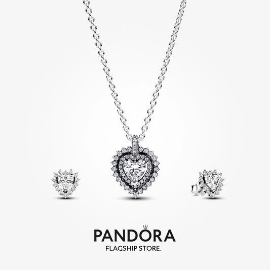 Pandora Sparkling Double Heart Halo Necklace Gift Set - 45CM