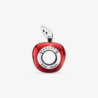 Disney Snow White apple silver charm with red enamel and dark green cubic zirconia