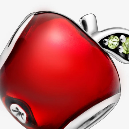 Disney Snow White apple silver charm with red enamel and dark green cubic zirconia