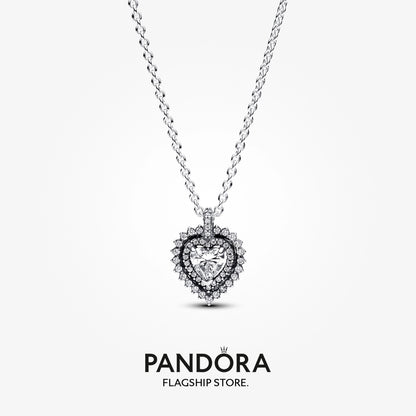 Pandora Sparkling Double Heart Halo Necklace Gift Set - 45CM